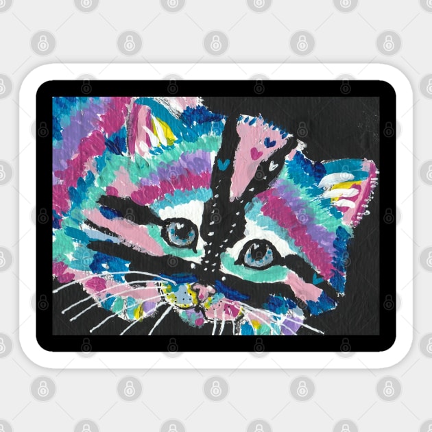 Cute colorful abstract kitten cat painting Sticker by SamsArtworks
